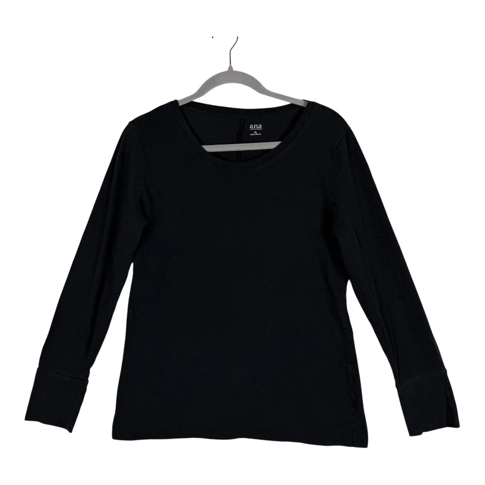 A.n.a Shirt Womens PL Black Scoop Neck Long Sleeve‎ Jersey Stretch Basic Tee